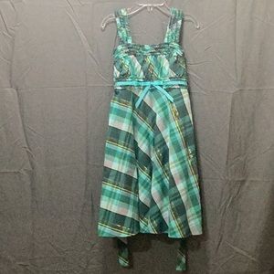 Size 7 girls green, blue, white, brown plaid dress
